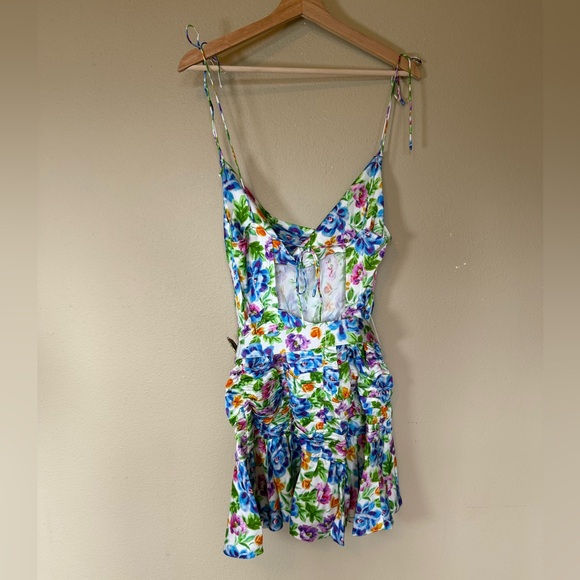For Love & Lemons Miranda Floral Summer Blue Pink Purple Mini Dress NWT Large - Picture 3 of 9